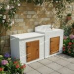 Lavandino da esterno con mobile e Piano di avoro - Larghezza 168 Cm